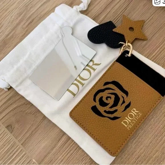 Dior Prestige Tan Mirror/Card Holder with Black Heart 🖤 and Star Accent! - Picture 3 of 3